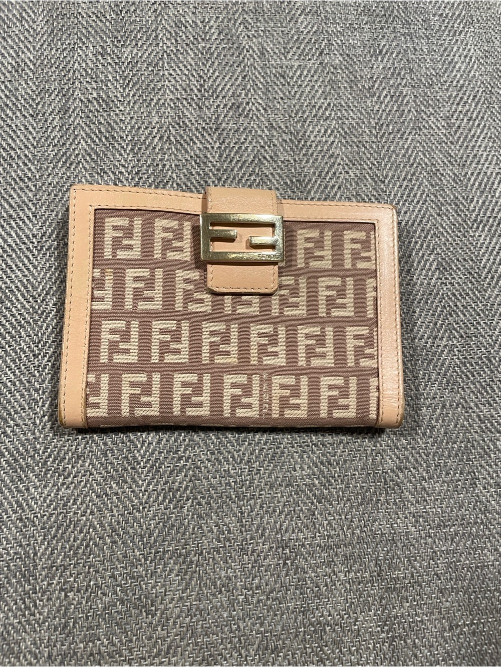 Vintage Fendi Zucchino Canvas Bi-Fold Compact Wallet featuring a repeating FF